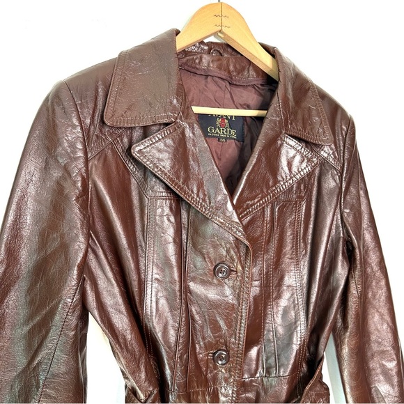 Avant Garde | Vintage Brown Button Down Leather Trench Coat - Picture 3 of 12